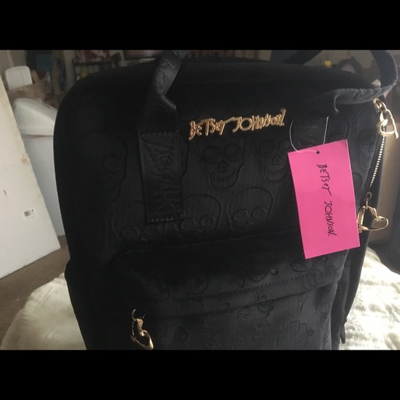 Betsey Johnson Handbags - NWT Betsey Johnson Black Velvet Skull Backpack